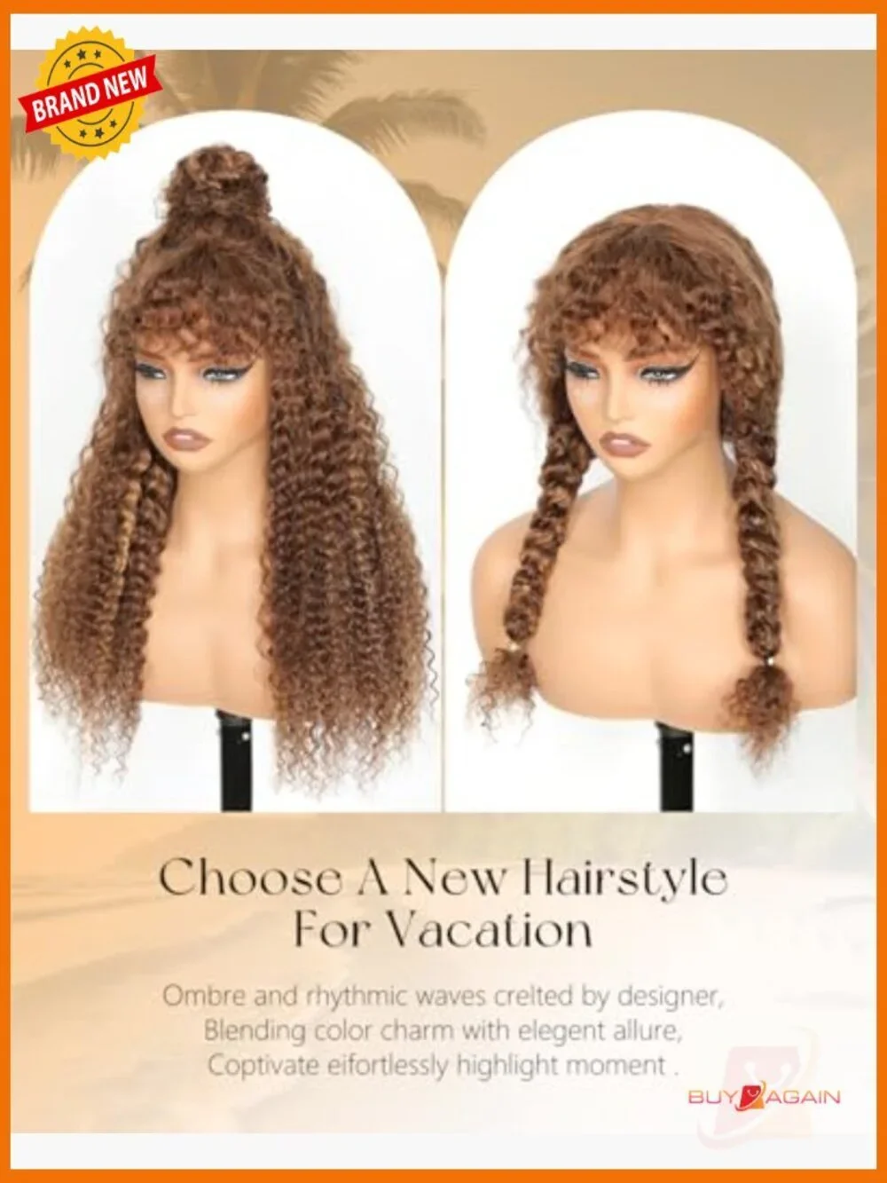 Ombre Highlight Curly Wig with Bangs HD Lace Glueless Water Wave 24 Inch